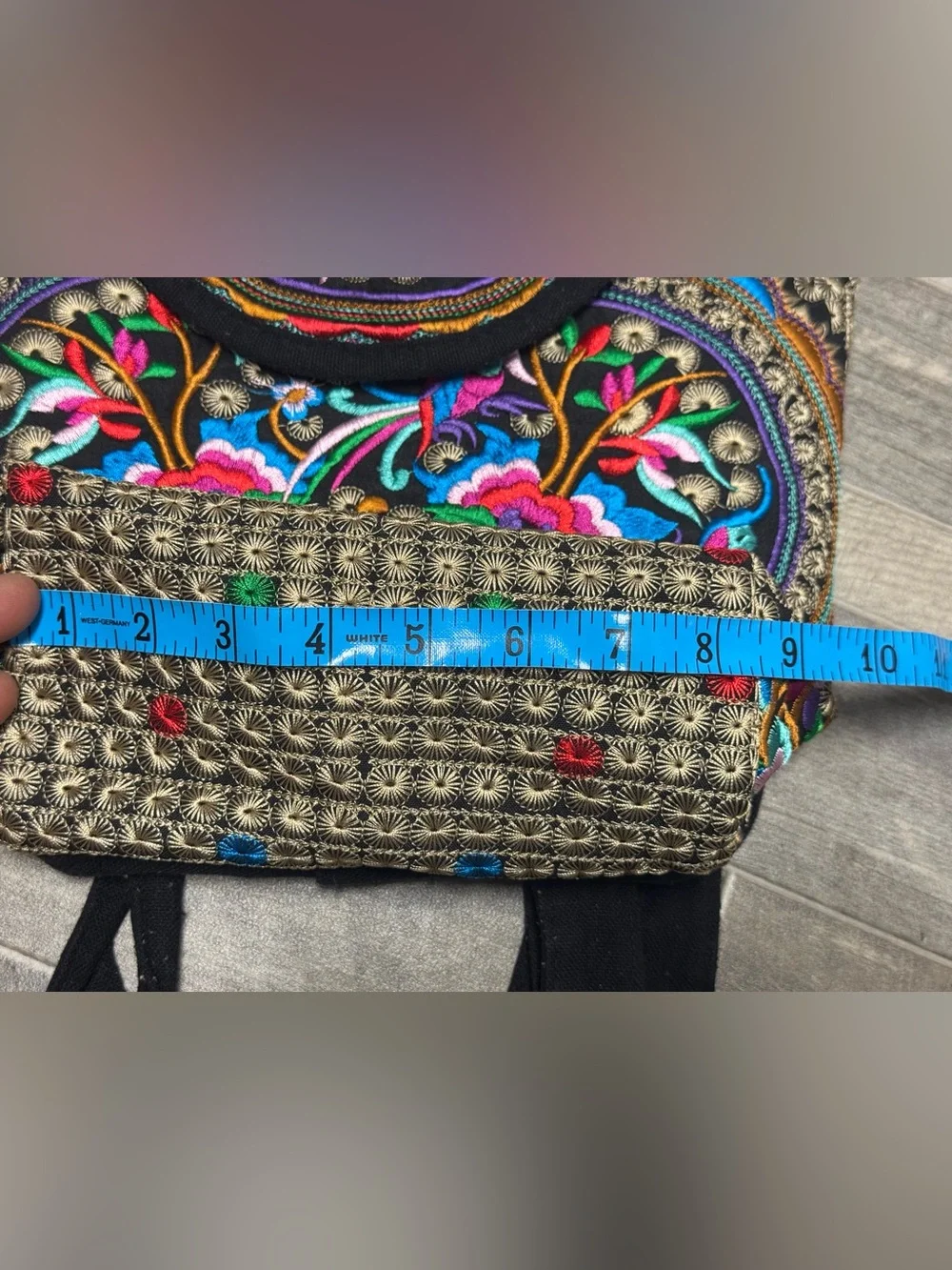 Indian Boho Gypsy Western Embroidered Canvas Mini Backpack Adjustable Straps Flo